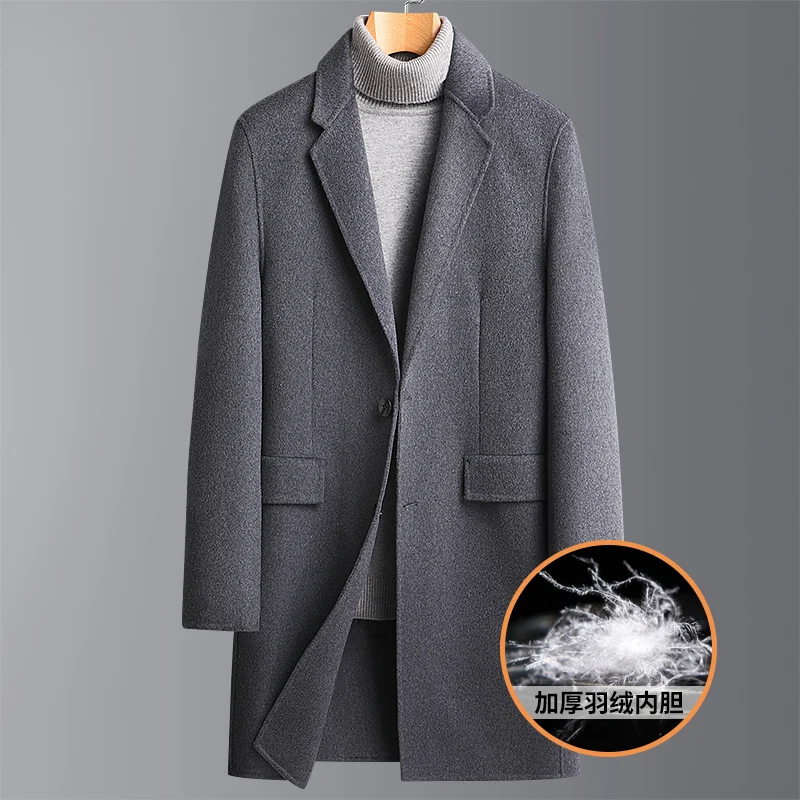 

New Men's Classic Wool Coats Male Long Trench Coat Men's Down Liner Wool Coat Business Cashmere Double-sided Wool FCY017