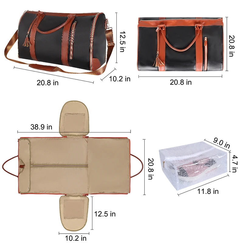 Bolsa multifuncional de armazenamento de roupas dobráveis para mulheres Duffle Bag de grande capacidade PU impermeável para esportes ao ar livre, 2024