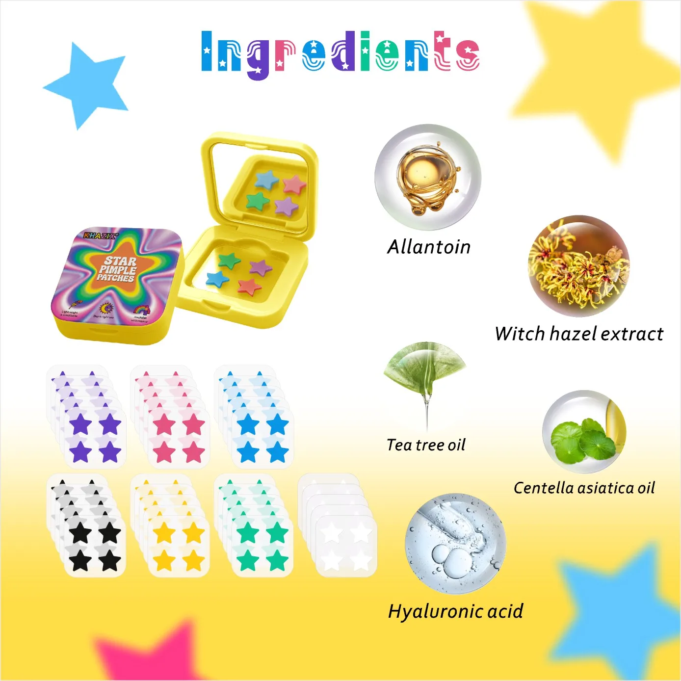 I cerotti per l'acne stellati multicolori da 60 pezzi vengono forniti con uno specchio per il trucco. Portalo con te a qualsiasi momento per toccare il trucco. Colorato