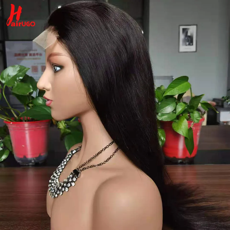 HairUGo-Perruque Lace Closure Wig Naturelle, Cheveux Lisses, 5x5, avec Baby Hair, Transparent, pour Femme