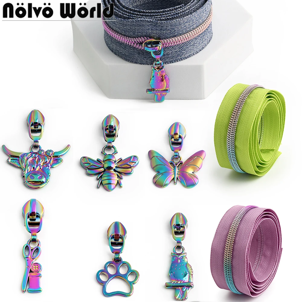 1/5/10Sets Silver Animal 5# Nylon Zippers For Sewing Clothes Jacket Bags Zipper Tapes With Slider Decorative Tailor Accessories