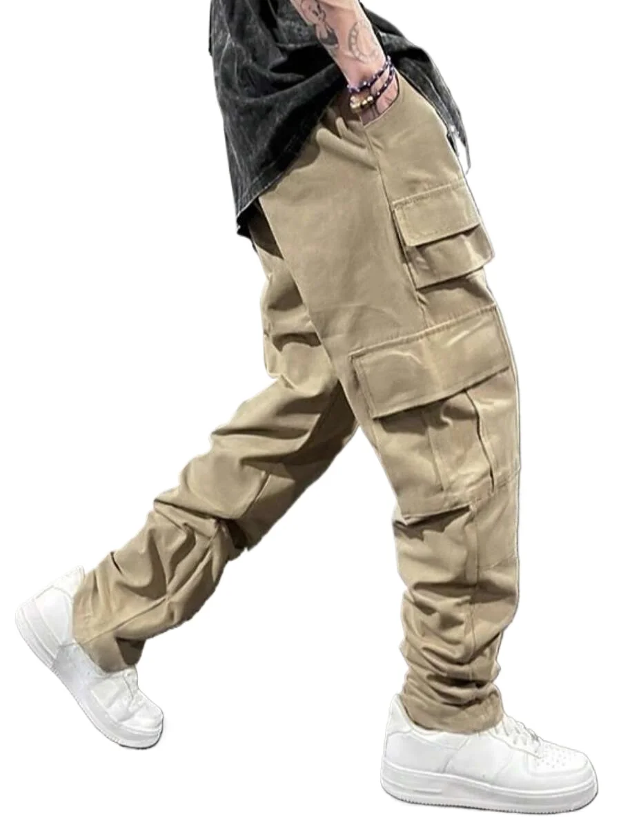 

2026 Spring and Autumn Multi Pocket Loose Work Pants Men's Outdoor Sports Slow Running Tactics Elastic Pure Cotton Casual Pants
