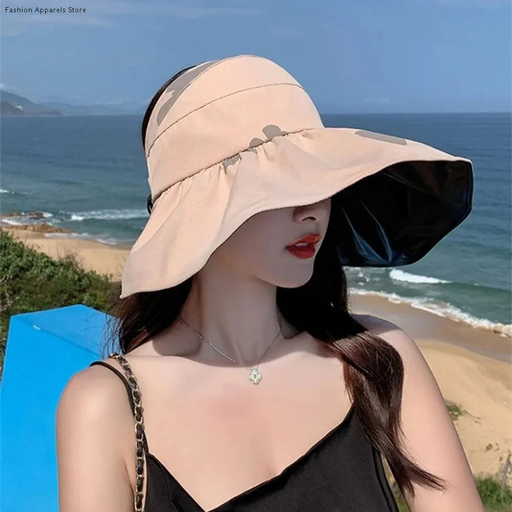 

UV Protection Large Visor Sun Hat Foldable Empty Top Summer Sun Cap Adjustable Heat-resistant Sunscreen Bucket Hat Women