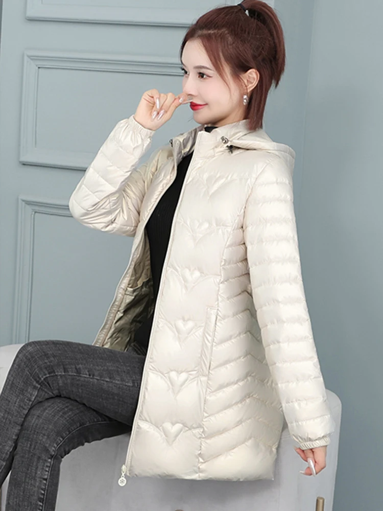 Giacca invernale Cappotti lunghi Donna Piumino in cotone lucido con cappuccio Caldo Parka casual Cappotto imbottito in cotone Donna JJ1060