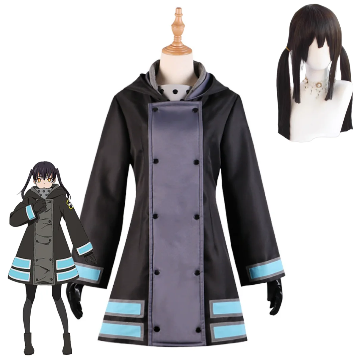 

Winter Trench Coat Skirt Uniform Wig Adult Woman Sexy Christmas Suit Anime Fire Force Season 2 Kotatsu Tamaki Cosplay Costume