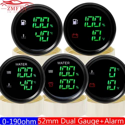 IP66 Waterproof 52MM Dual Gauge Water Temp Gauge+VOLT Fuel Water Level Gauge+VOLT HTG Sewage Level Meter With Alarm LED Meter