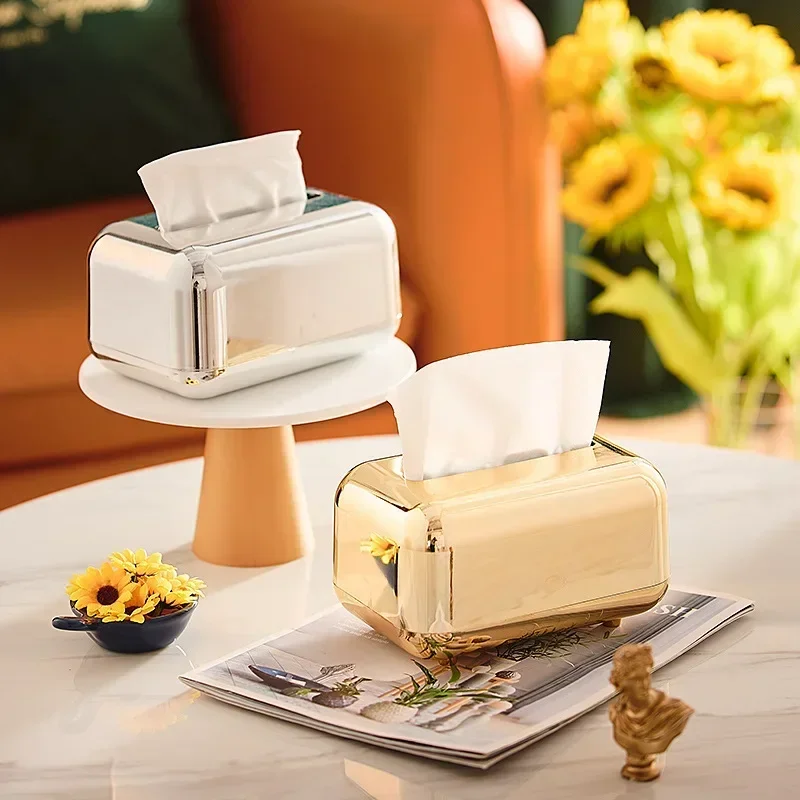 Golden Tissue Boxes Storage Napkin Holder Kitchen Tissue Box Paper Case Organizer Ornament Craft Desktop Tissue Holder Home
