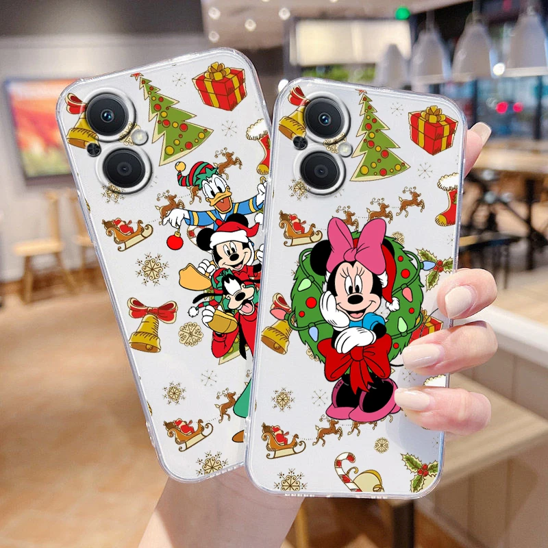 Christmas Couple Mickey Mouse For OPPO A5 A9 A53 S A74 Reno 7 6 5 4 2 Find X3 X2 Z Lite Neo Pro Plus transparent Phone Case