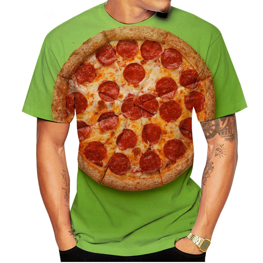 Food Bacon Pizza Funny 3D Print T-shirts Summer Men Woman Short Sleeve Fashion Tee Streetwear Harajuku T Shirt Kid Tops Clothing