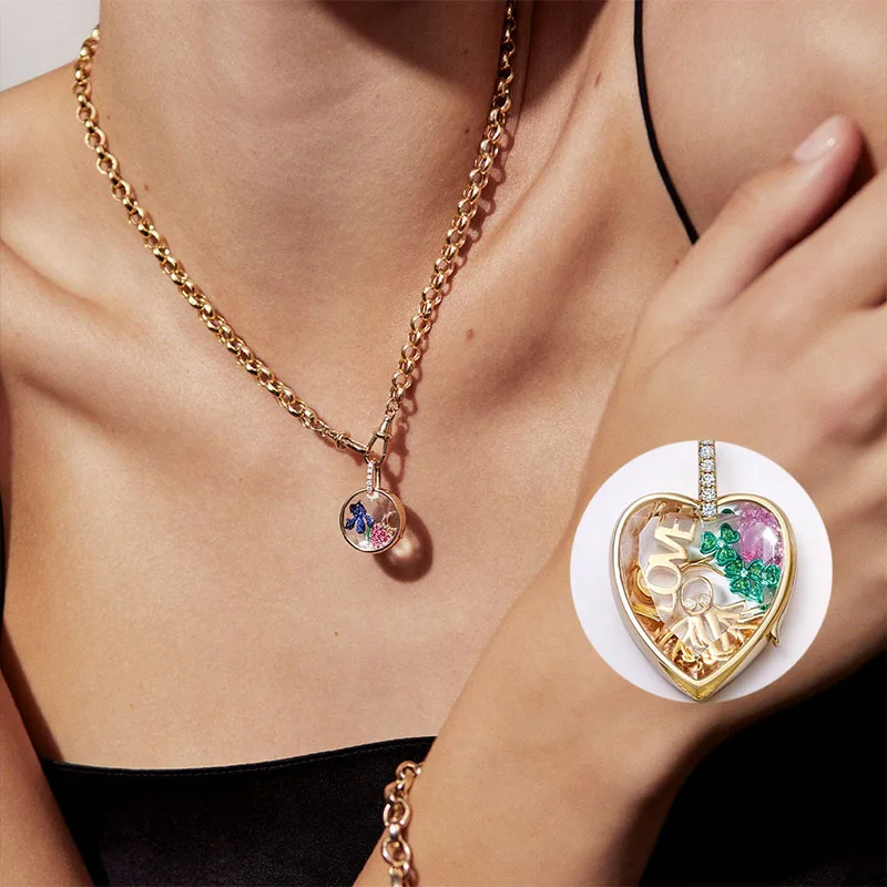 

Heart Glass Locket Necklace For Women Personalized DIY Charm Round Birthstone Jewelry New Year Christmas Celebratory Gifts Her