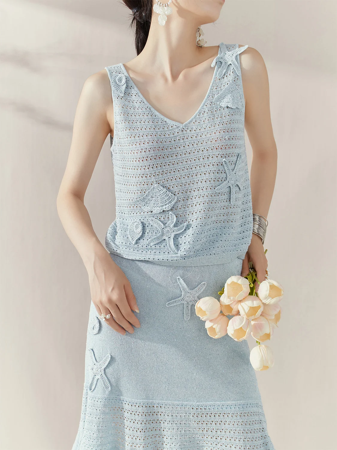 الفرنسية أنيقة الحلو محبوك تنورة جوفاء مجموعة الخامس الرقبة قمصان بلا أكمام عالية الخصر الورك ملفوفة التنانير القصيرة قطعتين مجموعة النساء