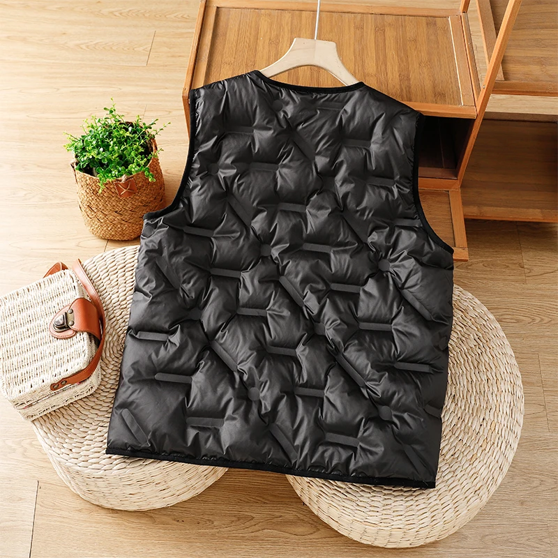 Lightweight down Cotton Vest Women's Loose ort Sle V-Ne Warm Inner And Outer Wear Pure Color Thin Autumn Winter New Arr...