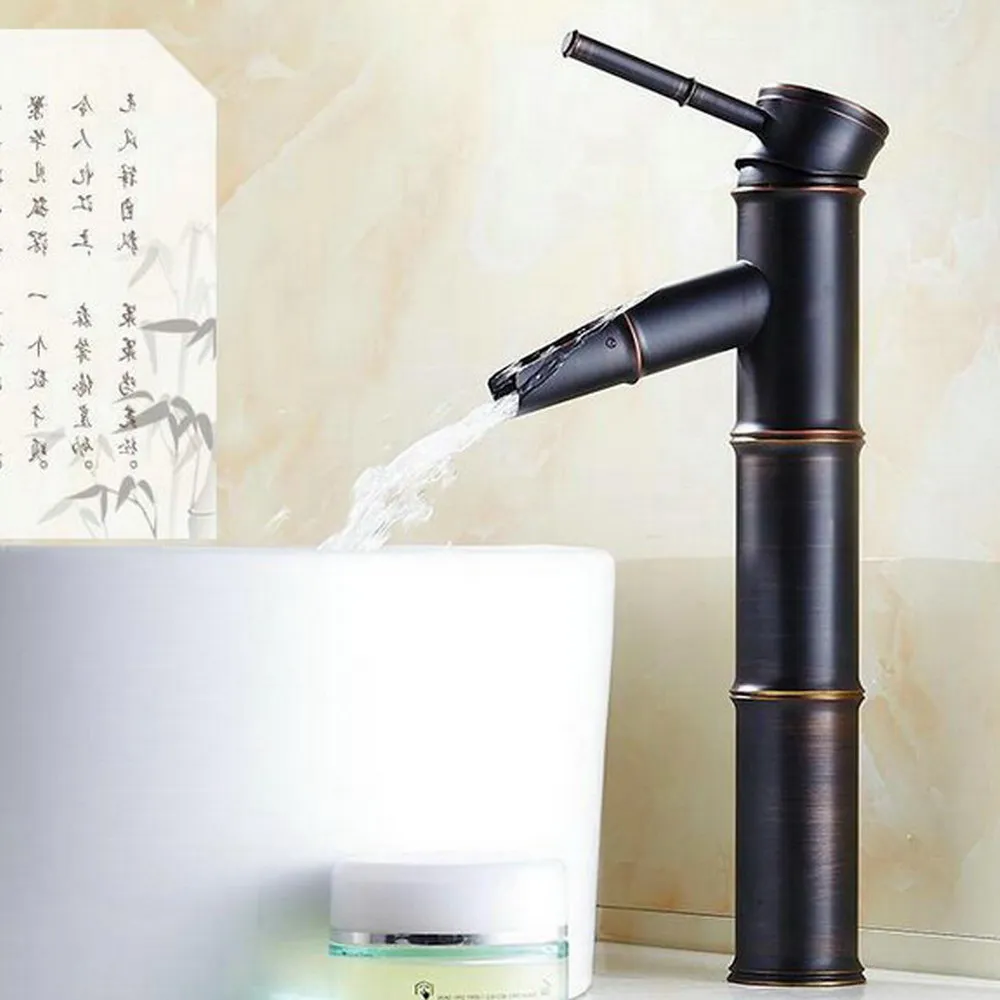 

Bamboo Style Black Oil Rubbed Bronze Antique Brass Bathroom Sink Basin Mixer Tap Faucet One Hole Single Handle mnf053