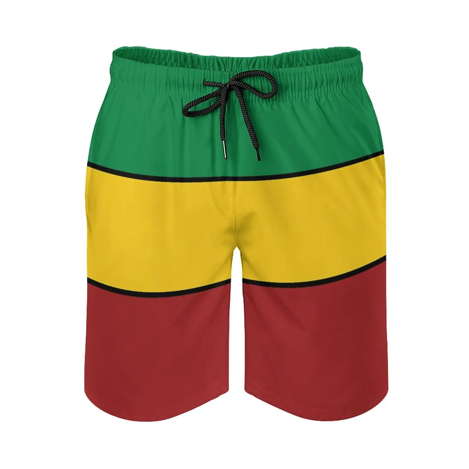 Anime Men's Beach Shorts Rasta Stripes Loose Stretch Causal Anime Hawaii Pants Basketball Adjustable Drawstring Breathable Quick