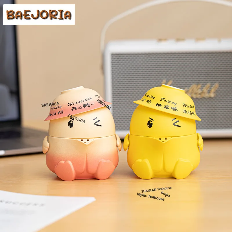 BAEJORIA Cute Cheer Up Duck Travel Tea Set Kit Vintage 1 Pot 3 Cups Household Tea Brewing Organizer Portable Picnic Stock Bags