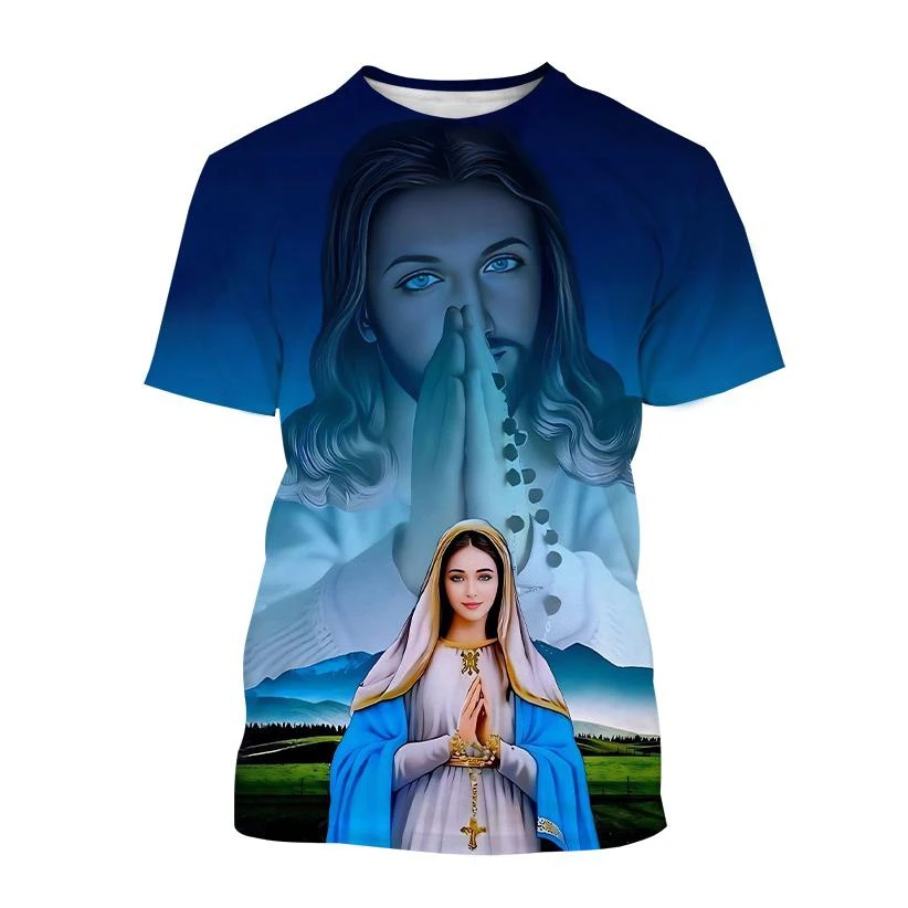 Hot Sale Christian Mother of God Virgin Mary 3D Print T-Shirt Jesus Cross God Cross Jesus Loves All Christian Unisex Casual Top