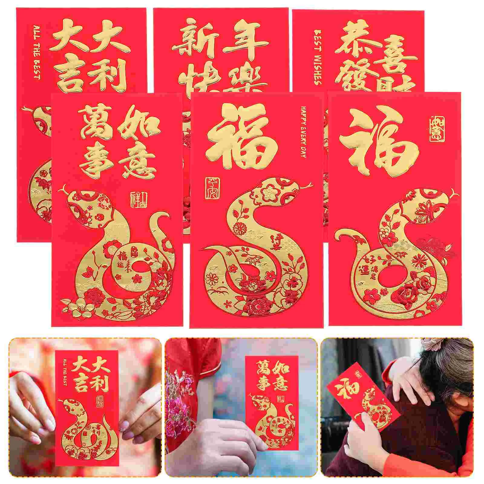 

36 Pcs Red Christmas Decorations Year of The Snake Envelope Bag Traditional Packet Envelopes Lunar Calendar Paper Packets