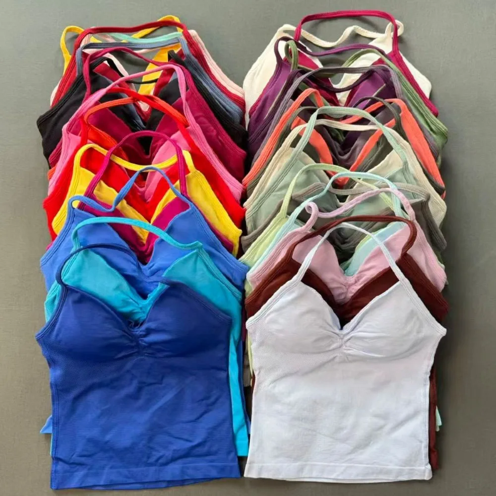 Women's Gym Tops Halter Neck Padded Yoga Tank Top, Quick Dry Moisture Wicking Sports Top for Fitness Workout, Sleeveless Pullover Loose Fit Solid Color Spring Summer Activewear for Daily Wear