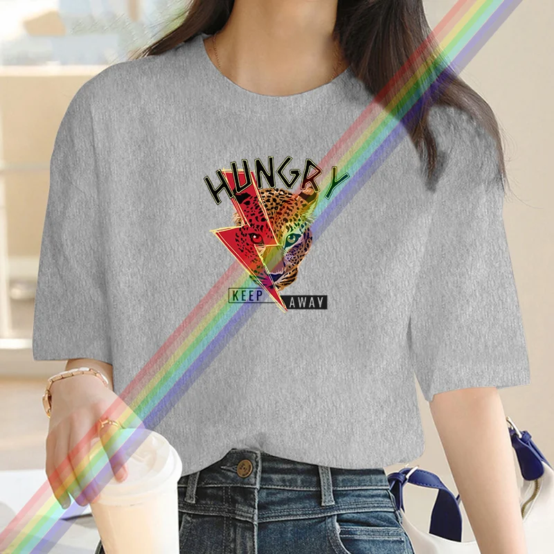 Marca de luxo dos desenhos animados leopardo impressão camiseta para as mulheres verão vintage unisex oversized camiseta y2k topo manga curta para mulher