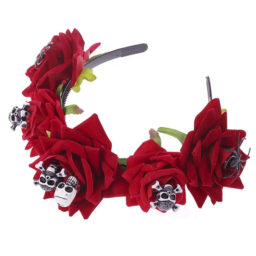 Skull Rose Haarbanden & Ketting Set Halloween Party Kostuum Hoofddeksels Horror Rekwisieten Mexicaanse Roze Bloem Kroon Hoofdband Nieuwigheid