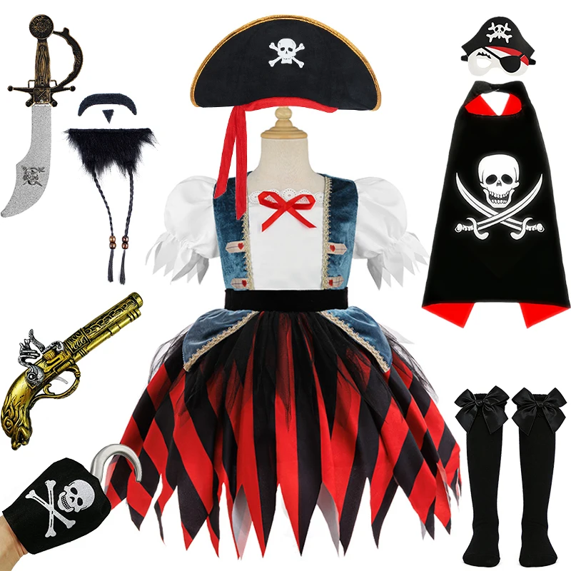 Fancy Little Girls Pirate Princess Dress Halloween Role Play Masquerade Performance Children Costume Carnival Party Kids Clothes