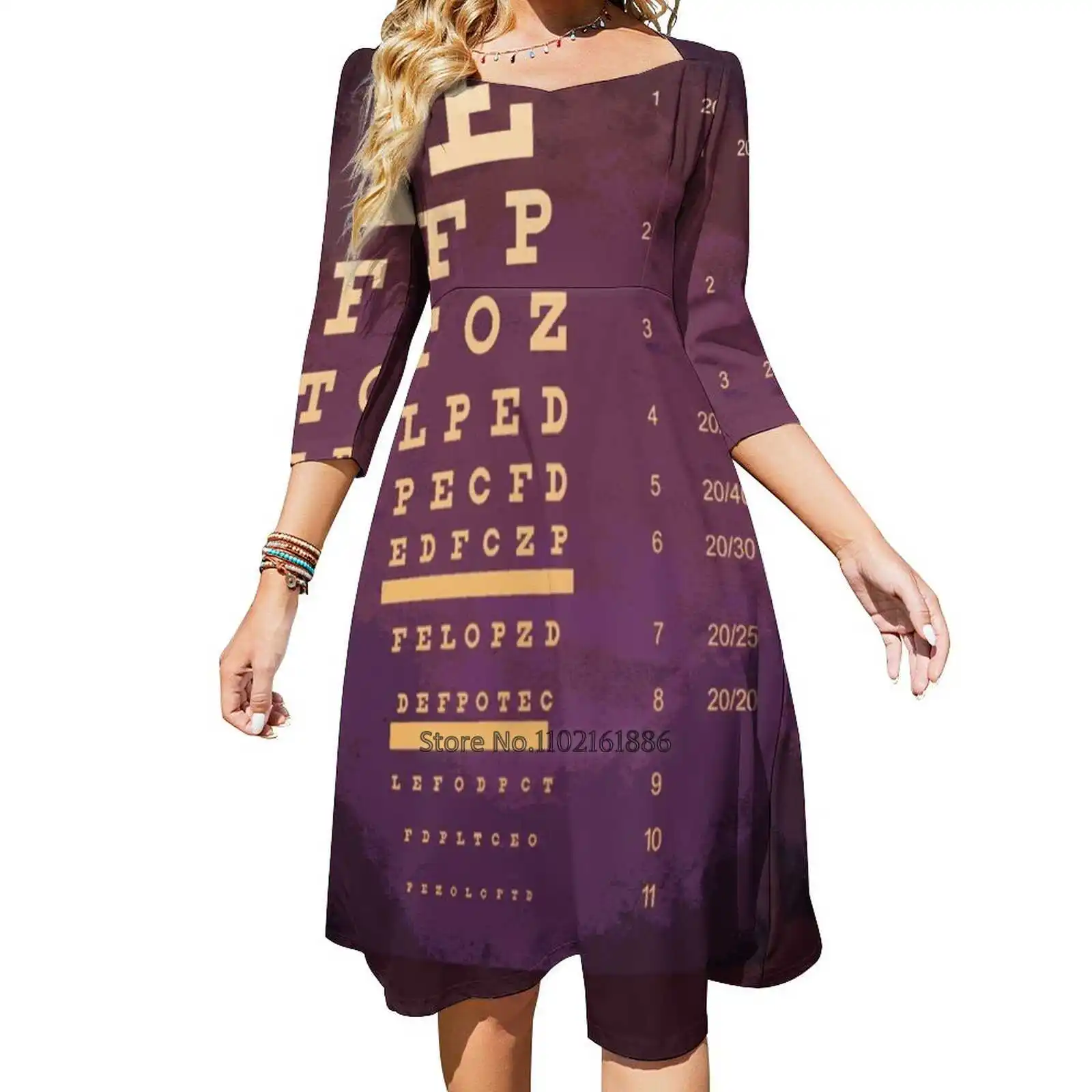 Custom Eye Chart Back Lacing Backless Dress Square Neck Dress Fashion Printed Dress 6Xl Eye Examination Eye Test Chart Glasses