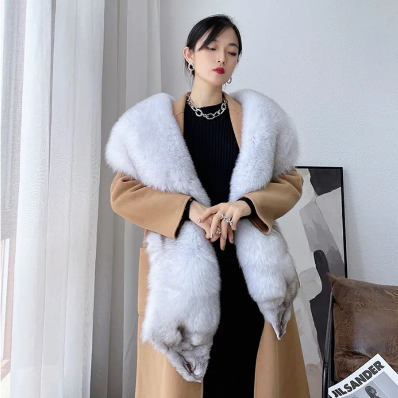 Real Fox Fur Scarf Shawl Full Fur Wedding Shawl Long Fox Fur Large Neck Scarf Winter Natural Warmth Fur Collar Female Fur Wraps