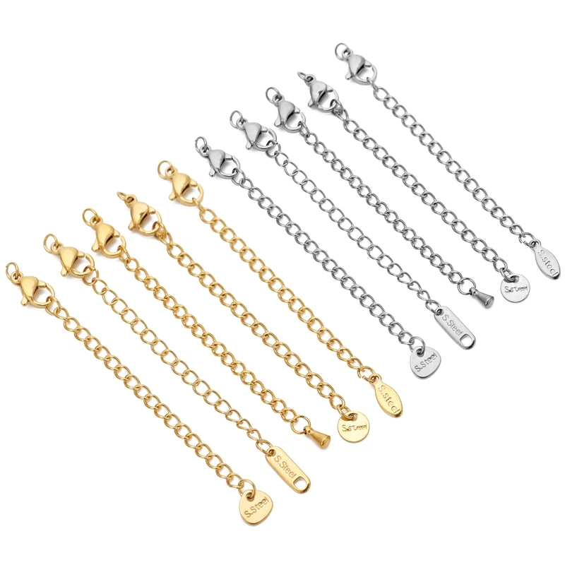 

10pcs Stainless Steel Extension Chains with Lobster Clasps Connector Link Necklace Tail Making DIY Bracelet Accessories 2030