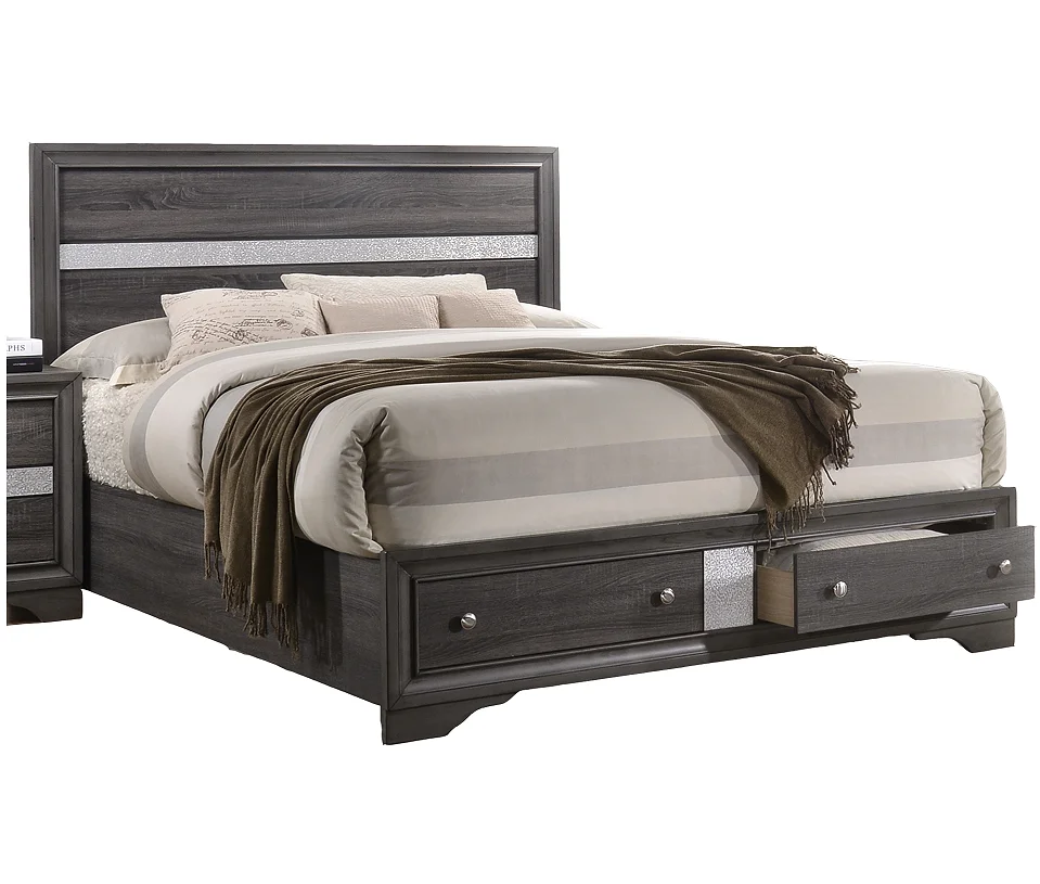 #Modern Queen 5 PC Solid Wood Adjustable Storage Bedroom Set In Gray