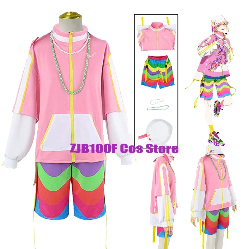 Kantaro Misuji Cosplay Anime Paradox Live Costume VISTY Pink Uniform Coat Shorts Necklace Halloween Party Props for Women Men