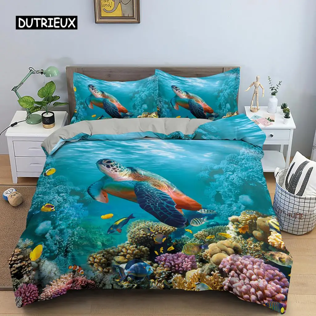 

3D Sea Turtle Beddings Set Psychedelic Animal Duvet Cover Comforter Covers Single Twin Full Queen King Polyester Quilt Cover