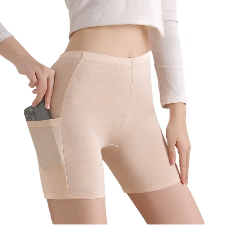 100kg Spring Summer Women's Oversized Modal Prevent Light Leakage 2-in-1 Bottom Safety Pants with Pockets Flat Corner Underwear