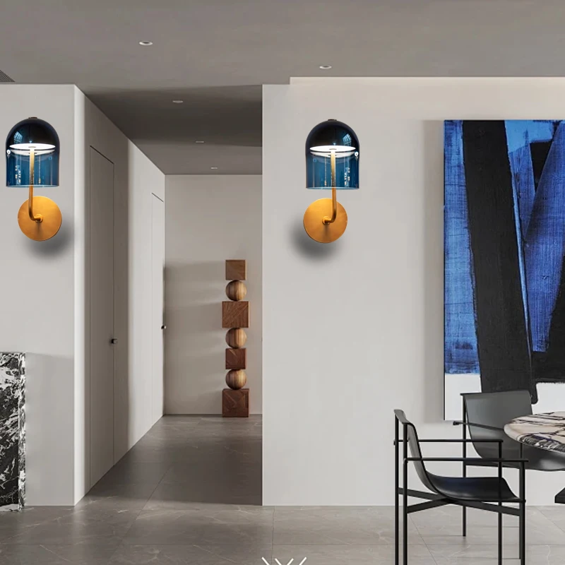 

Luxury Designer Blue Glass Wall Sconce Lamps Home Decor Bedside Living Room Light Fixture