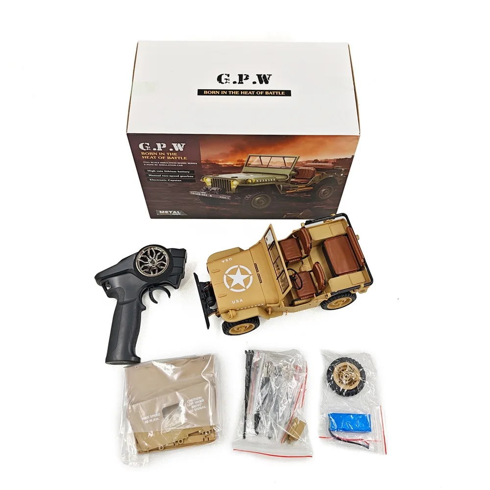 HG4-58 Willys 1/14 4wd Rc รีโมทคอนโทรลไฟฟ้ารุ่นรถ 2.4g มินิจําลองทหารผู้ใหญ่ของเล่นเด็กของขวัญ