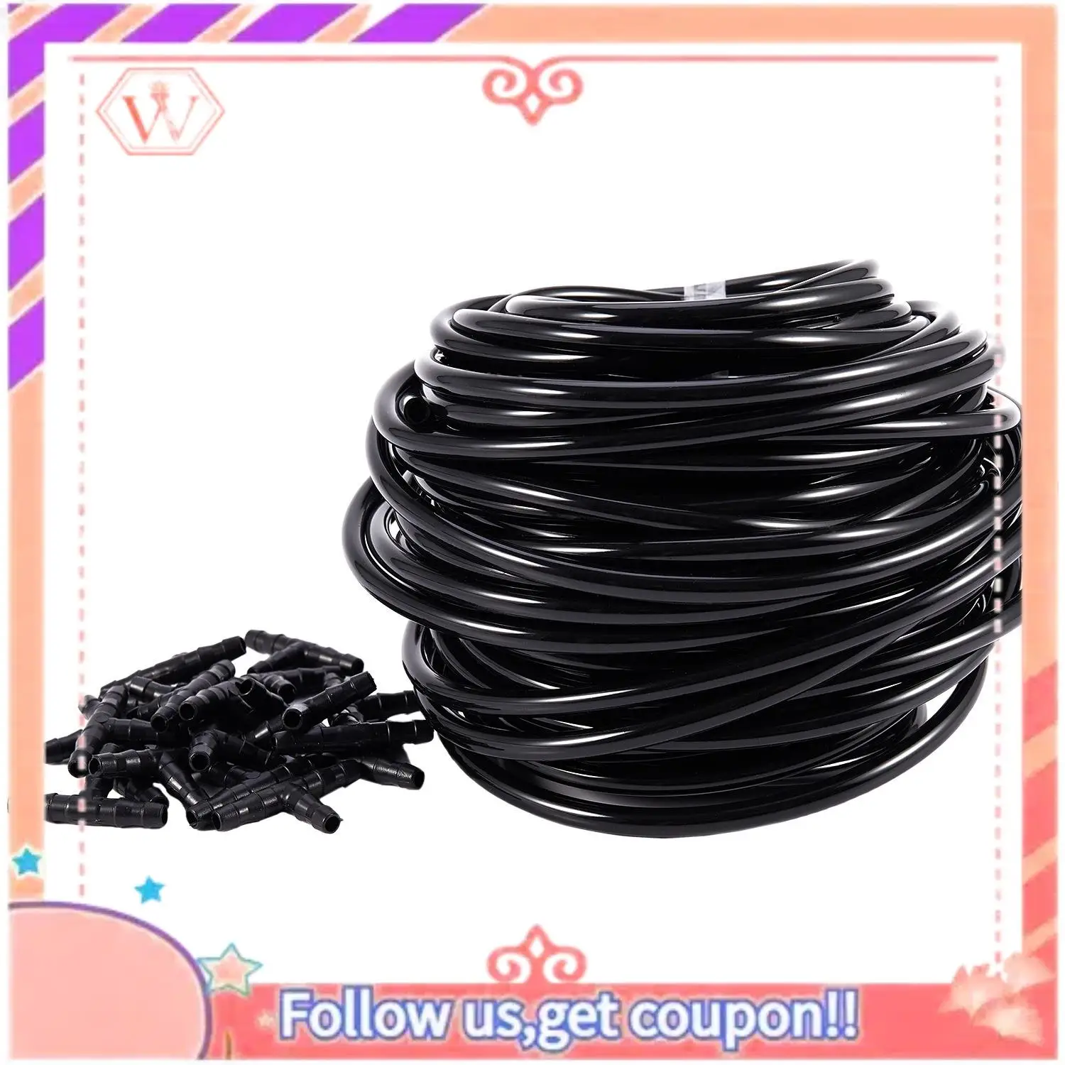 AT84-20M 4/7Mm Hose Garden Water Micro-Irrigation Pipe With 20 Pcs Tee Connectors Gardening Lawn Agriculture Sprinking Drip Tube