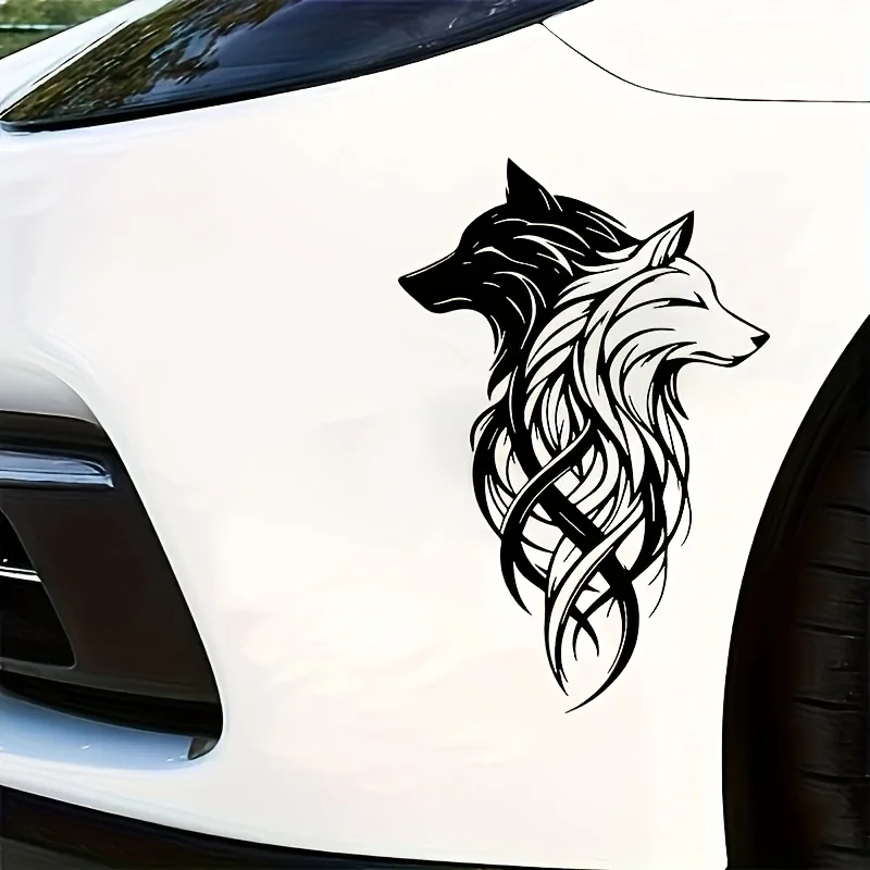 

Black White Double Wolf Head Wilderness Vinyl Sticker, Waterproof Glossy Decal for Cars, Motorcycles, Laptops & Phones