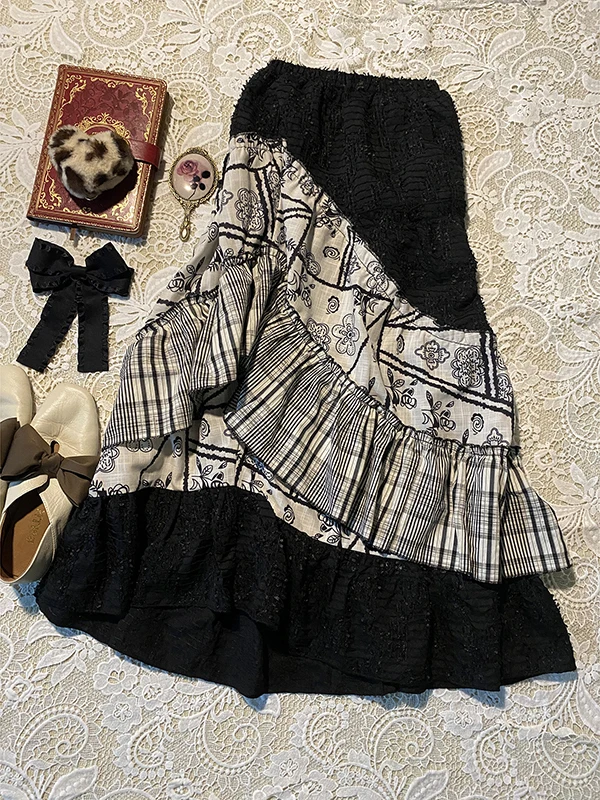 

Original Bla Asymmetrical Midi Skirt for Women Summer Vintage Holiday Wear Korean Sle Splice Design Stand Fit Polyeste...