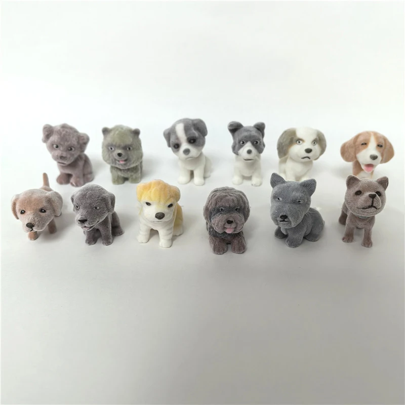 6-100Pcs Bigger Flocked Dog Puppy Fans Collection Shaggy Model Cute Realistic Animal Friend in My Pocket Toy Gift for Kid Adult