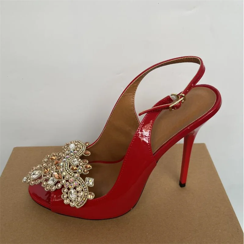 

Летние пикантные женские туфли на шпильке с босоножками на тонком высоком каблуке 13 см, женские туфли-лодочки с открытым носком, большие размеры, вечерние туфли с бриллиантами