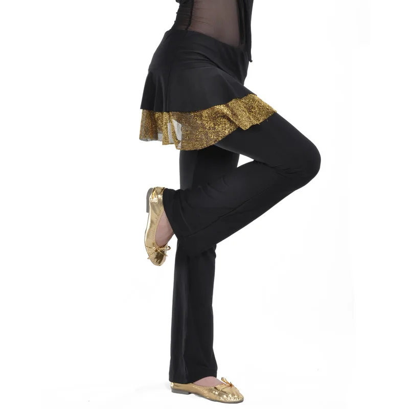 Hakama Belly Dancing Pants Latin Dancing Dual-Purpose Pants Square Dancing Pants Gold Ddge Stage Performance