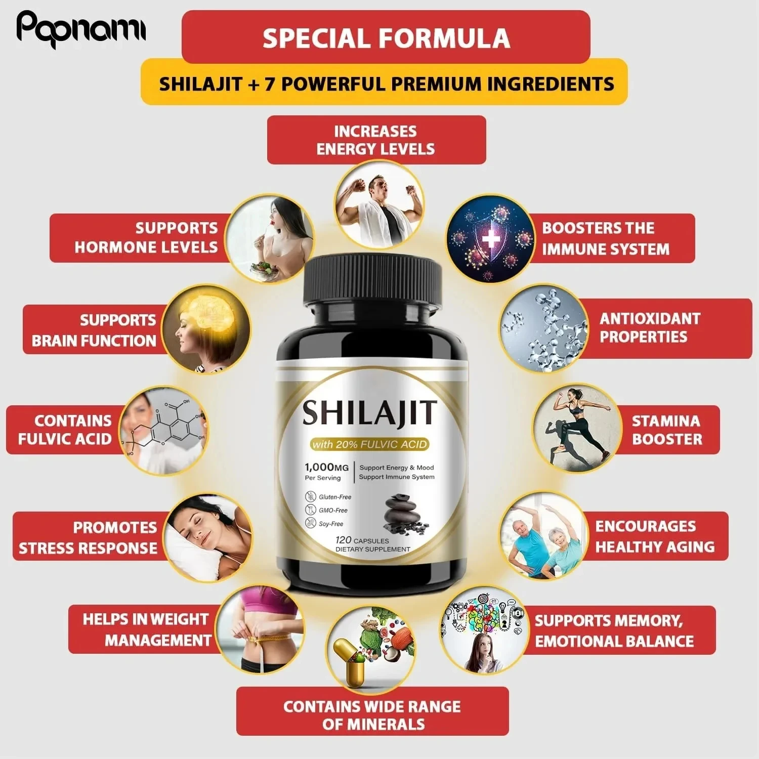 100% organic SHILAJIT capsules enhance strength, energy, endurance, support endurance, immunity, promote brain cognition