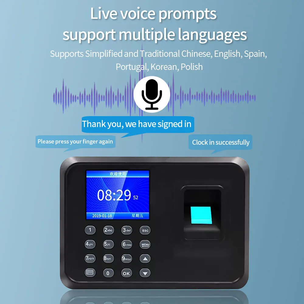 Fingerprint Attendance System Biometric Clock in Machine Employee Keypad Electric Time Clock Recorder USB Data Management Device