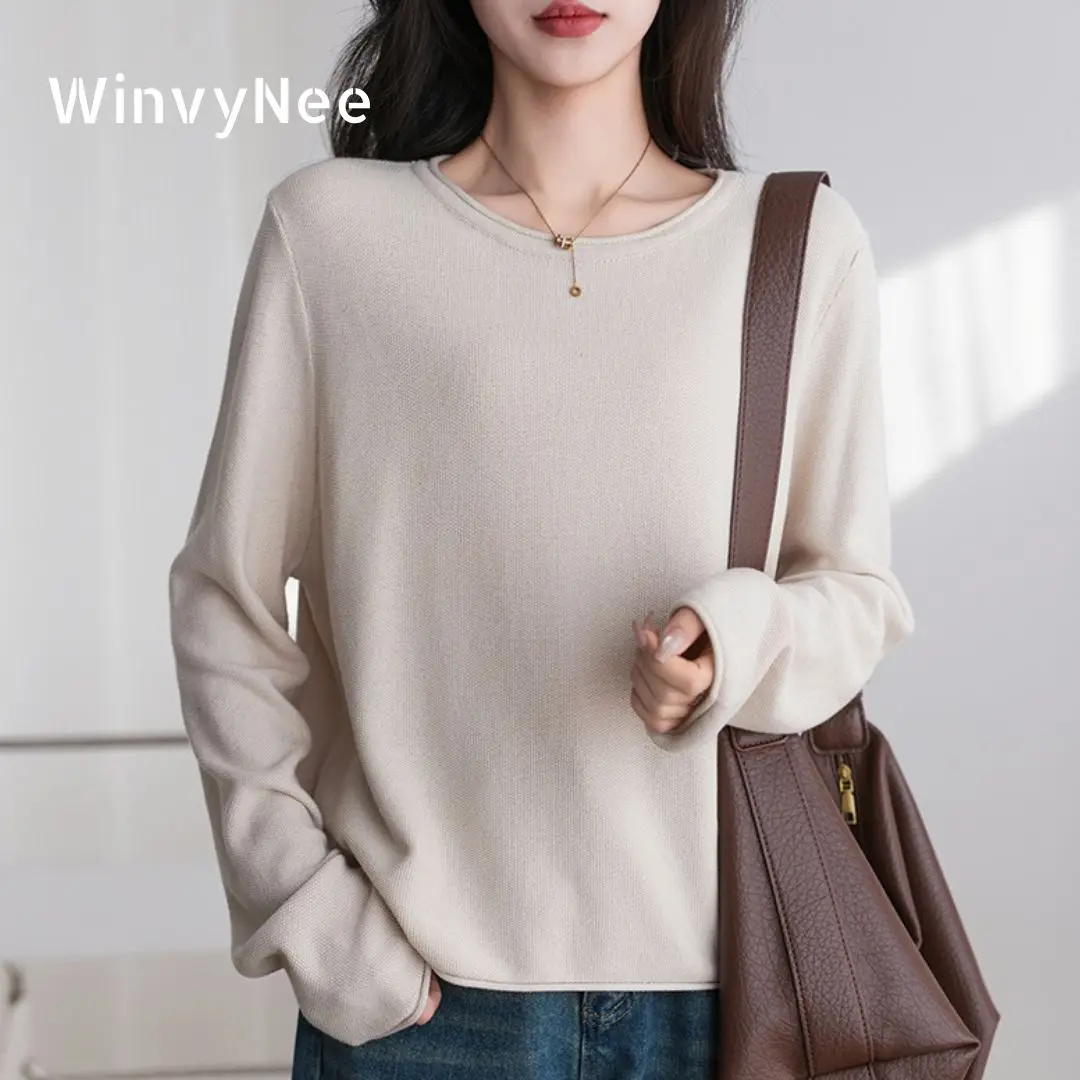 WinvyNee Women Cotton Long Sleeve O-Neck Pullover Solid Casual Warm Outerwear Knitwear Top Autumn Winter Women Clothing A1572004