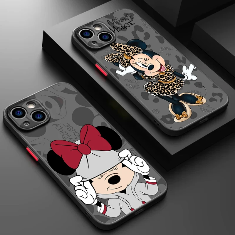 Disney Mickey Minnie Mouse Frosted Translucent For Apple iPhone 15 14 13 12 11 XS XR X 8 7 SE Pro Max Plus Mini Back Phone Case