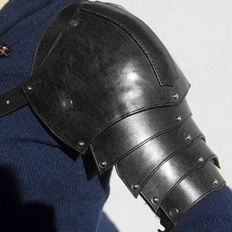 Medieval Leather Shoulder Armor Pauldrons Viking Knight Warrior Cosplay Costume Spaulders Larp Accessory Halloween Props For Men view 3
