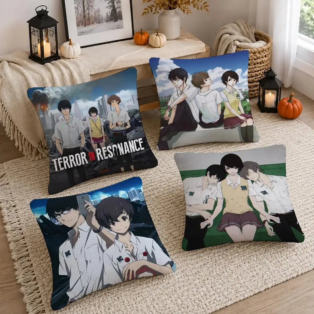 Hot Anime Terror Resonance Cushion Cover Short Plush Pillow Cover, Washable Wrinkle-Resistant for Sofa Bedroom Decor Gift