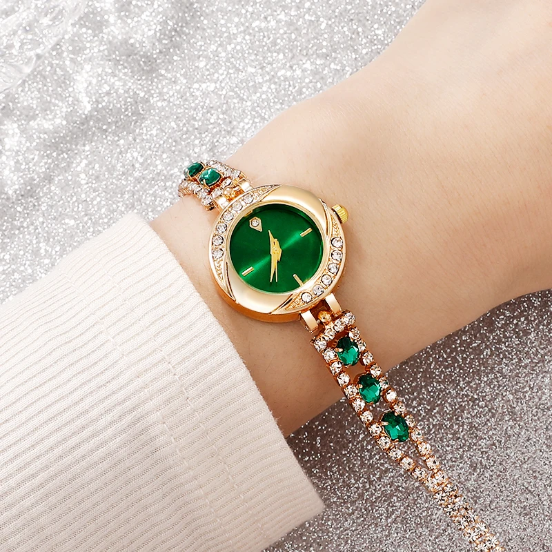 Diamond Women Watches Green Watch Ladies Wrist Watches Luxury Brand Rhinestone Womens Bracelet Watches Female Relogio Feminino