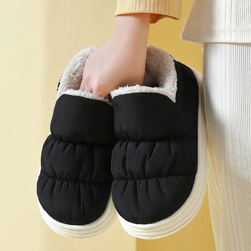 Winter Warm Waterproof Men Slippers Home Non-slip Platform Flats Casual Furry Shoes Indoor Outdoor Thick Plush Women Slides