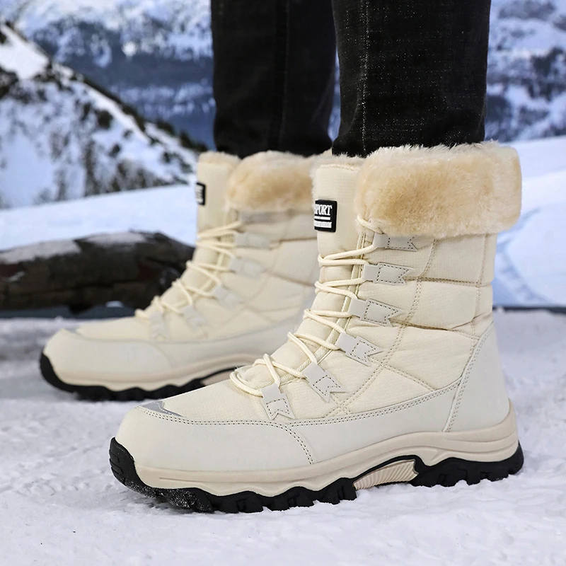 Winter-Barfußstiefel für Damen, Winter-Schneestiefel für Damen, Plüsch-Warme Knöchelschuhe, Rutschfeste Outdoor-Wasserdichte Wanderschuhe in Übergrößen – Detail 18