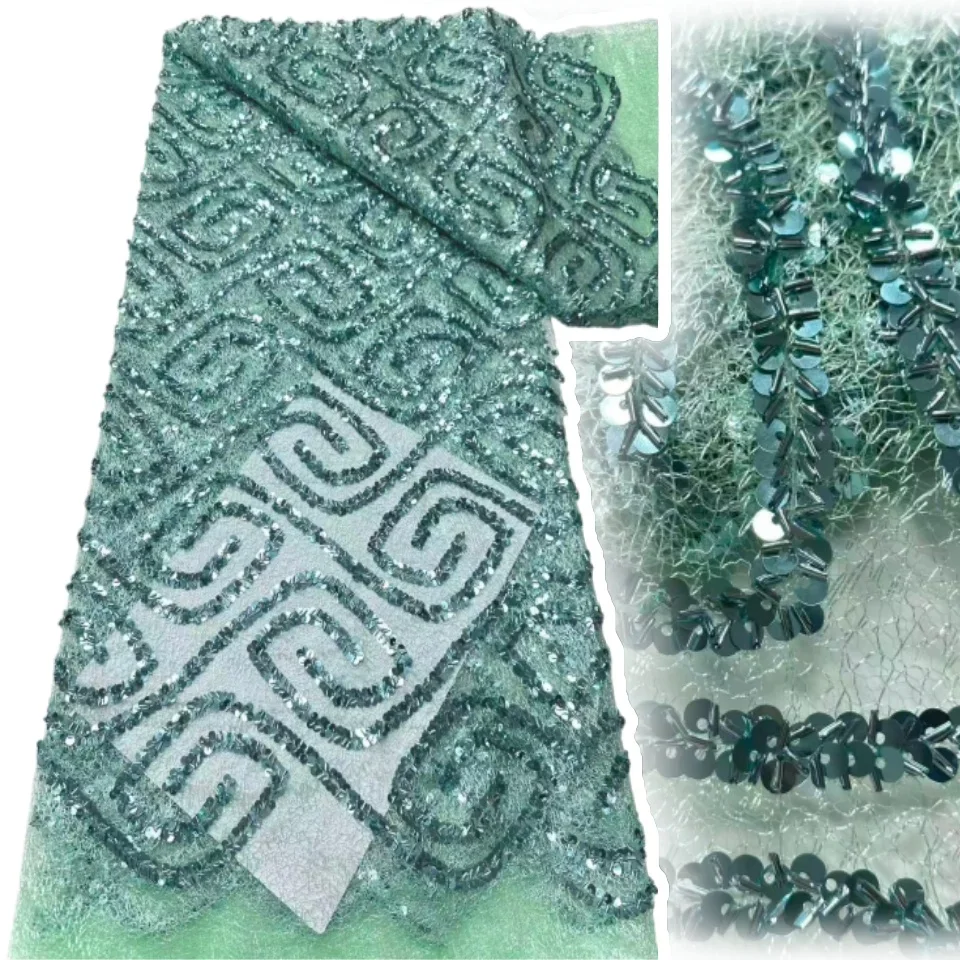 

5 Yards French Lace Fabric 2026 High-Quality African Nigerian Sequined Lace Fabric Suitable for Party Gown Sewing Material 1906